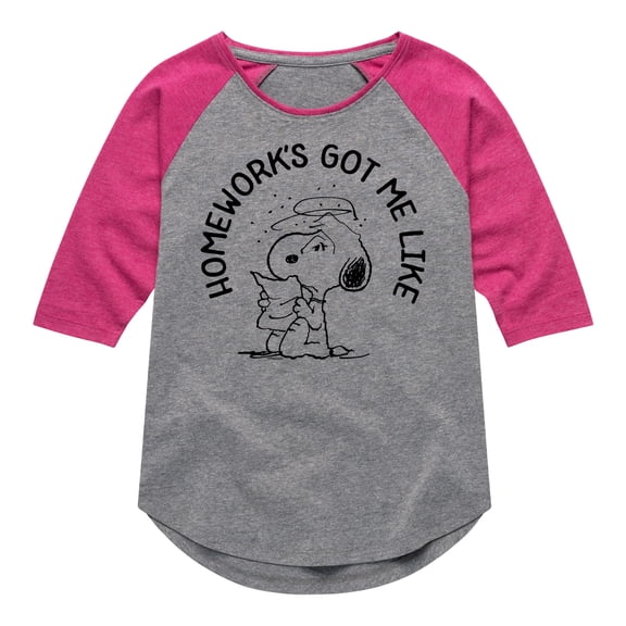Peanuts - Homeworks Got Me Like - Toddler And Youth Girls Raglan Graphic T-Shirt