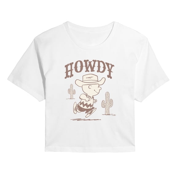 Peanuts - Howdy Charlie Brown-Juniors Cropped Short Sleeve Graphic T-Shirt
