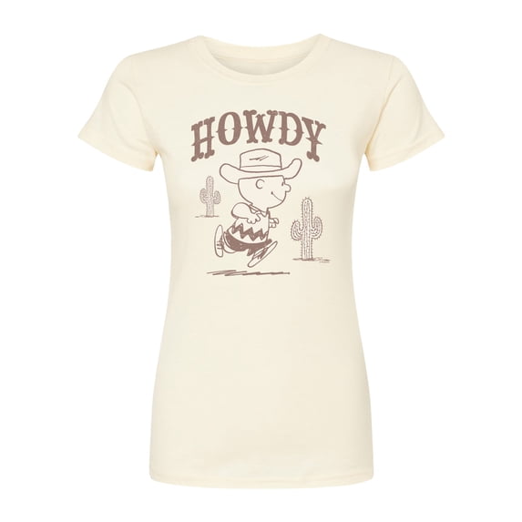 Peanuts - Howdy Charlie Brown-Juniors Fitted Short Sleeve Graohic T-Shirt