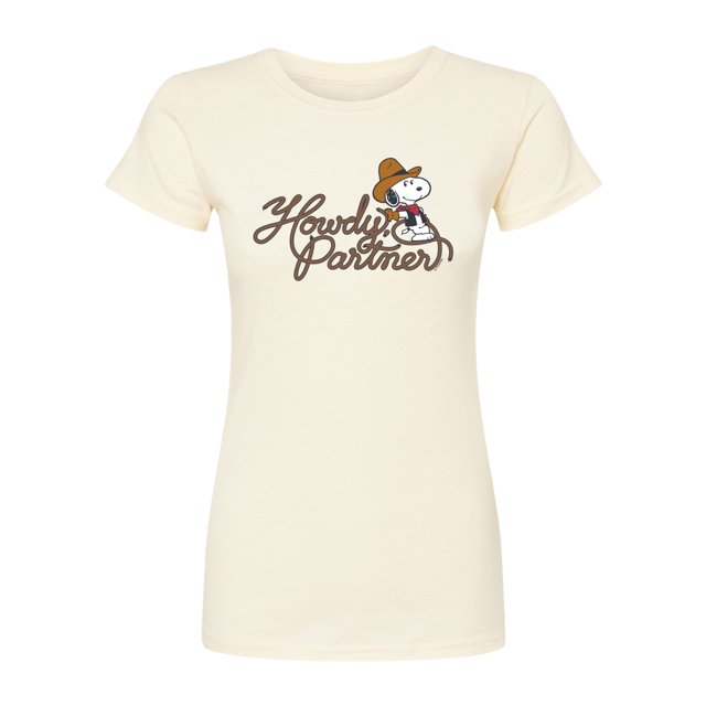 Peanuts - Howdy Partner Snoopy -Juniors Fitted Short Sleeve Graohic T-Shirt
