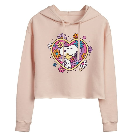 Peanuts - Hug Heart Flower - Juniors Cropped Pullover Hoodie