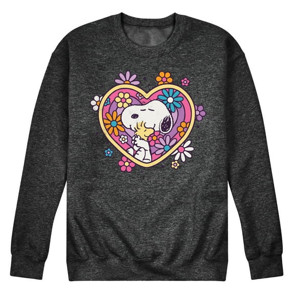 Peanuts - Hug Heart Flower - Men's Crew Neck Fleece Pullover