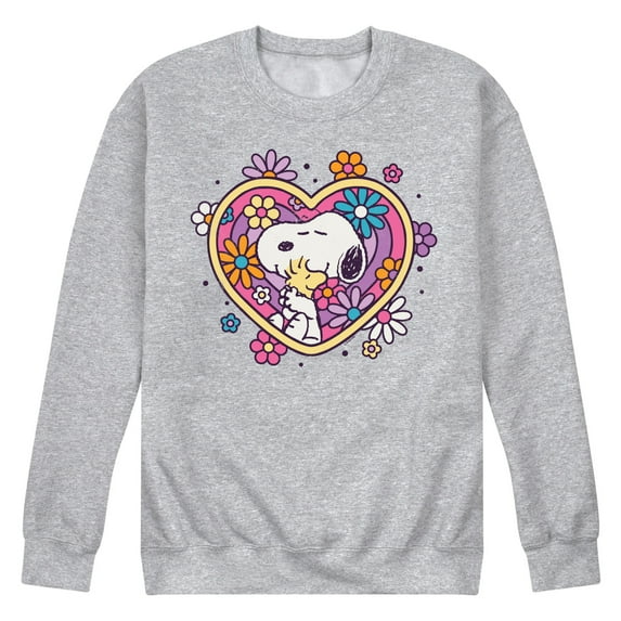 Peanuts - Hug Heart Flower - Men's Crew Neck Fleece Pullover