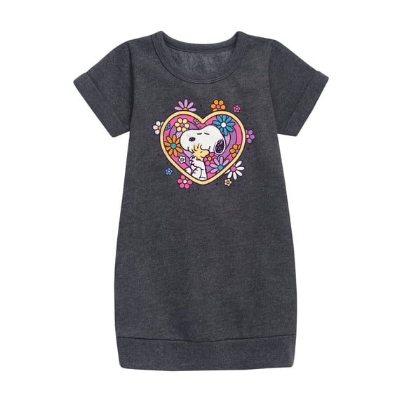 Peanuts - Hug Heart Flower - Toddler And Youth Girls Fleece Dress