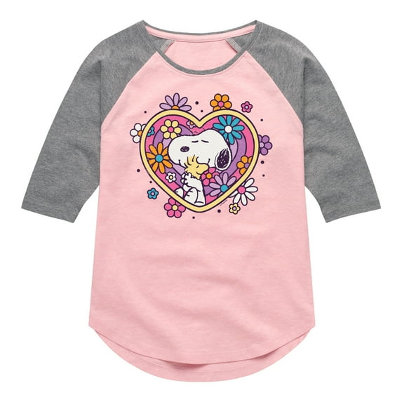 Peanuts - Hug Heart Flower - Toddler And Youth Girls Raglan Graphic T-Shirt