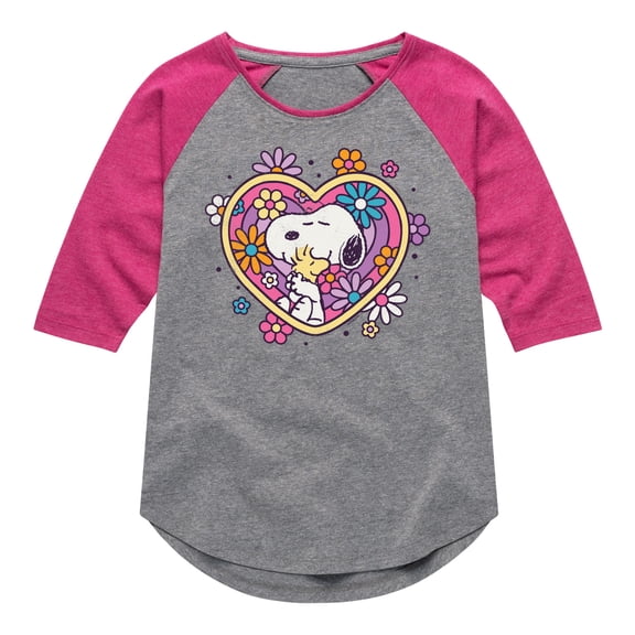 Peanuts - Hug Heart Flower  - Toddler And Youth Girls Raglan Graphic T-Shirt