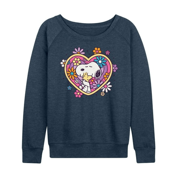 Peanuts - Hug Heart Flower - Women's Lightweight French Terry Long Sleeve Shirt