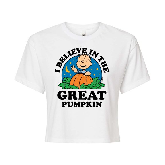 Peanuts - I Believe In The Great Pumpkin - Juniors Cropped Cotton Blend T-Shirt