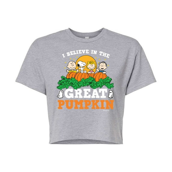 Peanuts - I Believe In The Great Pumpkin - Juniors Cropped Cotton Blend T-Shirt