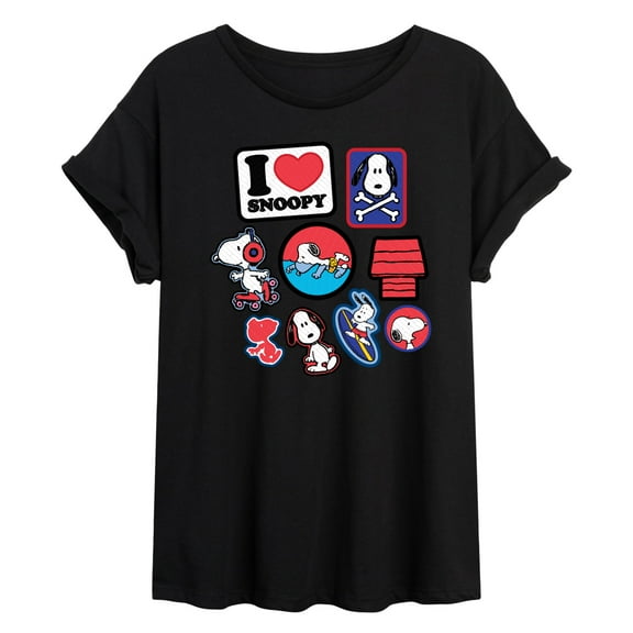 Peanuts - I Heart Snoopy Patches - Juniors Ideal Flowy Muscle T-Shirt