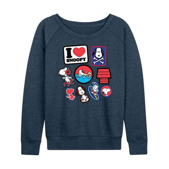 Peanuts - I Heart Snoopy Patches - Women's Lightweight French Terry Long Sleeve Shirt