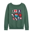 thumbnail image 1 of Peanuts - I Heart Snoopy Patches - Women's Lightweight French Terry Long Sleeve Shirt, 1 of 6