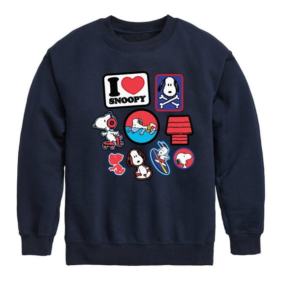 Peanuts - I Heart Snoopy Patches - Youth Crewneck Sweatshirt