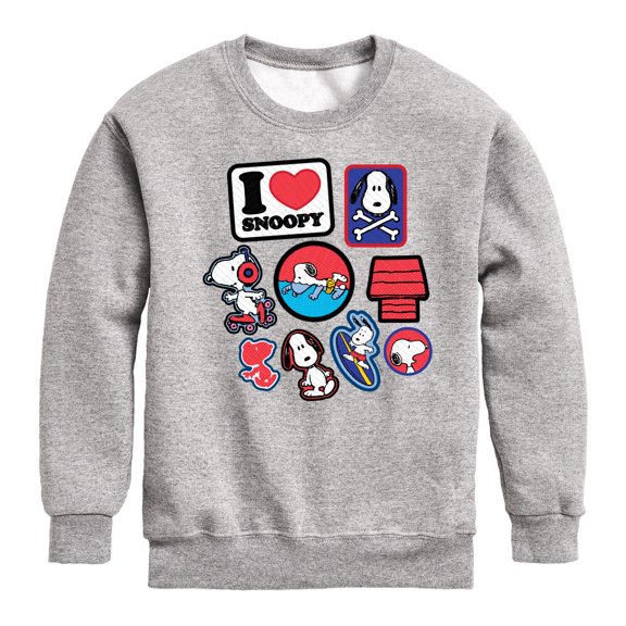 Peanuts - I Heart Snoopy Patches - Youth Crewneck Sweatshirt