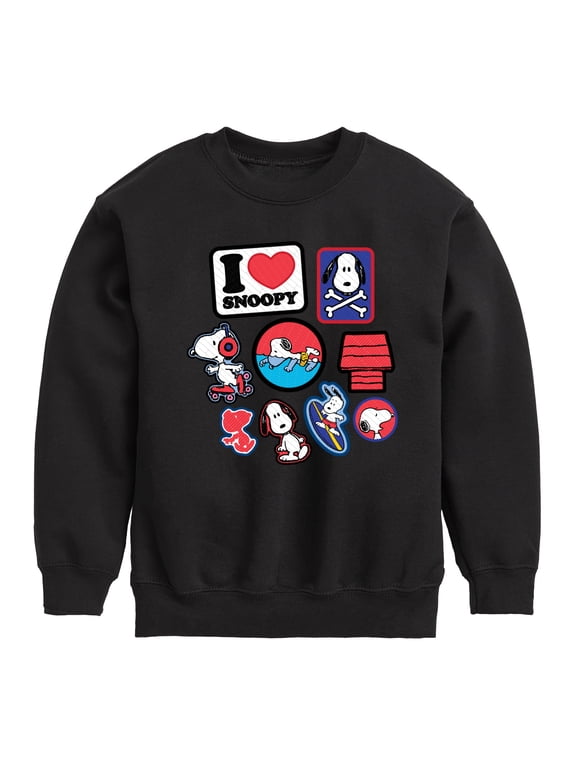 - I Heart Snoopy Patches Boys' Graphic Long Sleeve Fleece Sweatshirt