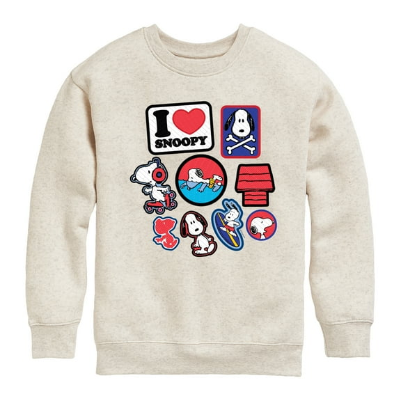 Peanuts - I Heart Snoopy Patches - Youth Crewneck Sweatshirt