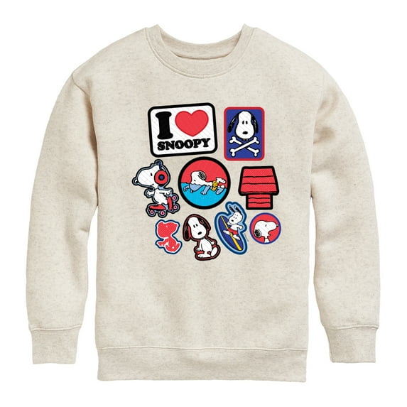 Peanuts - I Heart Snoopy Patches - Youth Crewneck Sweatshirt
