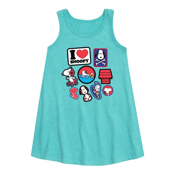 Peanuts - I Heart Snoopy Patches - Youth Girls A-line Dress
