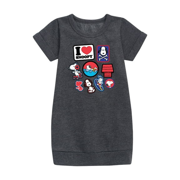 Peanuts - I Heart Snoopy Patches - Youth Girls Fleece Dress