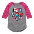 thumbnail image 1 of Peanuts - I Heart Snoopy Patches - Youth Girls Raglan Tee, 1 of 5
