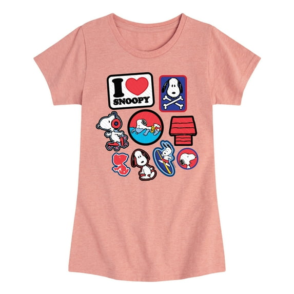 Peanuts - I Heart Snoopy Patches - Youth Girls Short Sleeve Tee