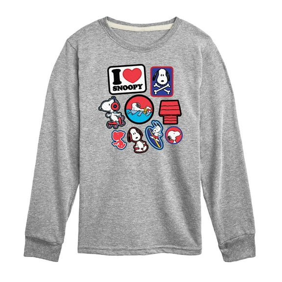 Peanuts - I Heart Snoopy Patches - Youth Long Sleeve Tee