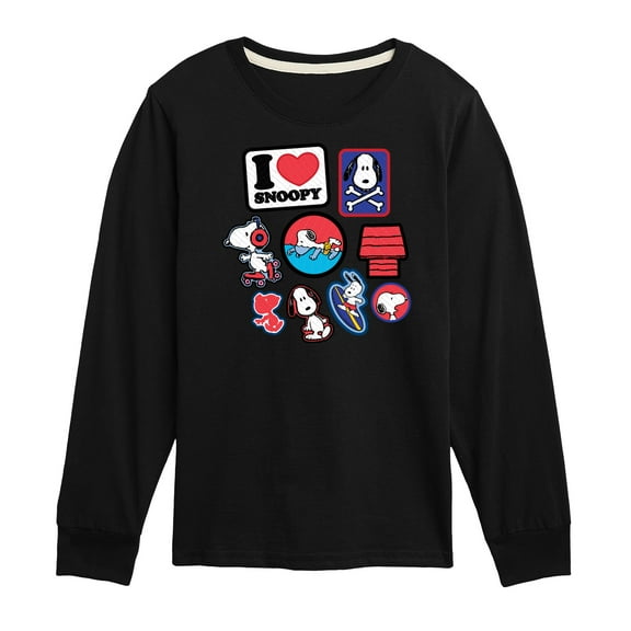 Peanuts - I Heart Snoopy Patches - Youth Long Sleeve Tee
