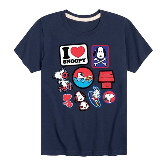 Peanuts - I Heart Snoopy Patches - Youth Short Sleeve Tee