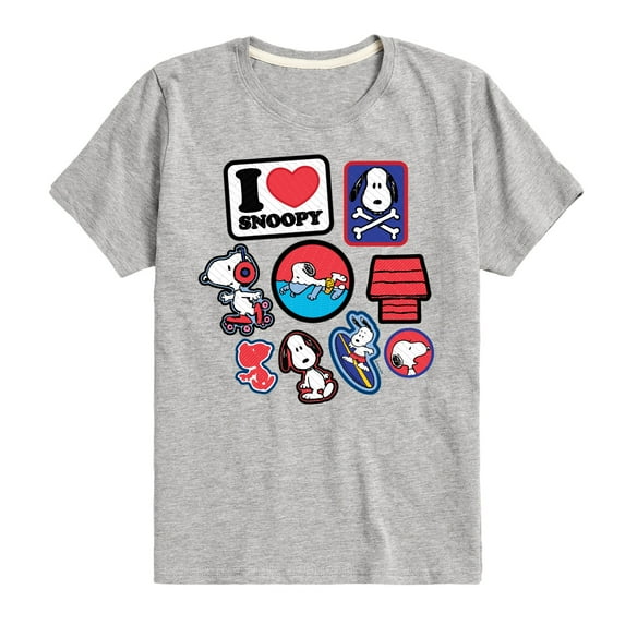 Peanuts - I Heart Snoopy Patches - Youth Short Sleeve Tee