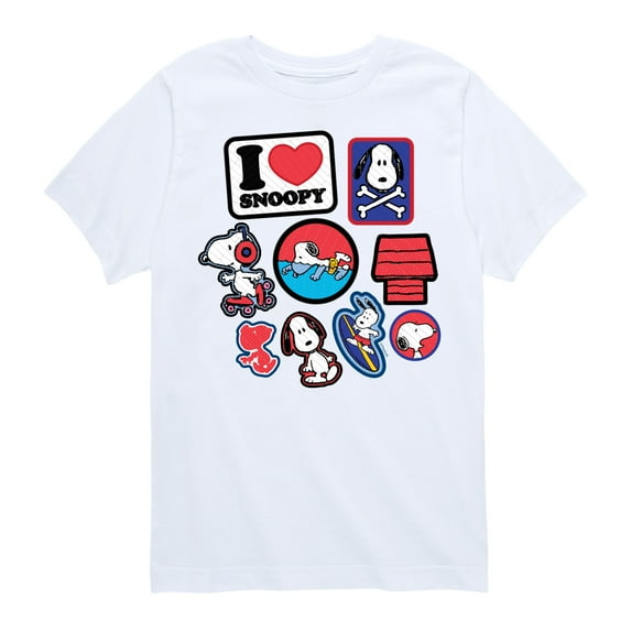 Peanuts - I Heart Snoopy Patches - Youth Short Sleeve Tee