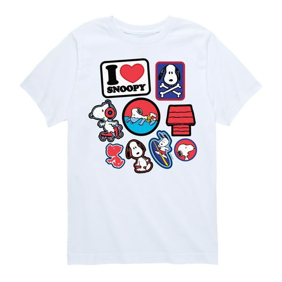 Peanuts - I Heart Snoopy Patches - Youth Short Sleeve Tee