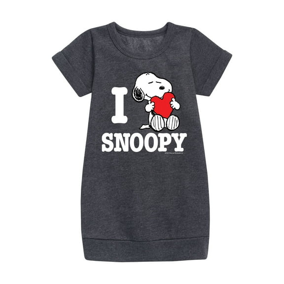 Peanuts - I Love Snoopy - Girls Short Sleeve Fleece Dress