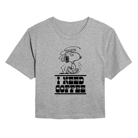 Peanuts - Need Coffee Snoopy - Juniors Cropped Graphic T-Shirt