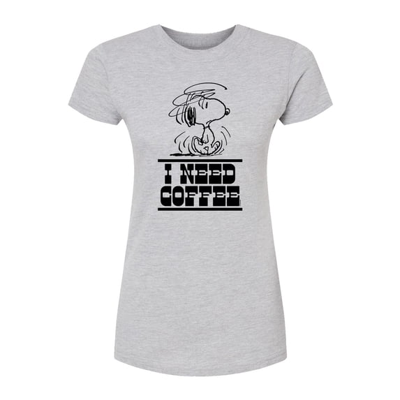 Peanuts - I Need Coffee Snoopy - Juniors Fitted Graphic T-Shirt