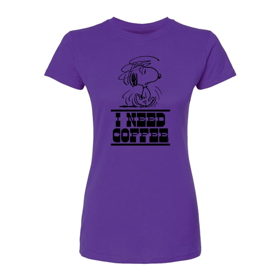 Peanuts - I Need Coffee Snoopy - Juniors Fitted Graphic T-Shirt