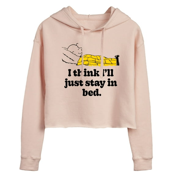 Peanuts - I Think I'll Stay In Bed - Juniors Cropped Pullover Hoodie