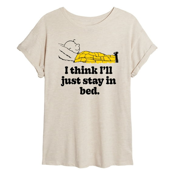 Peanuts - I Think I'll Stay In Bed - Juniors Ideal Flowy Muscle T-Shirt