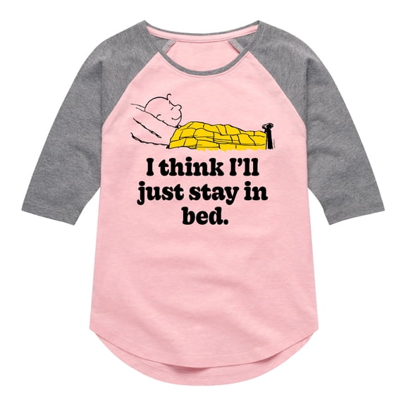 Peanuts - I Think Ill Stay In Bed - Toddler & Youth Girls Raglan Graphic T-Shirt