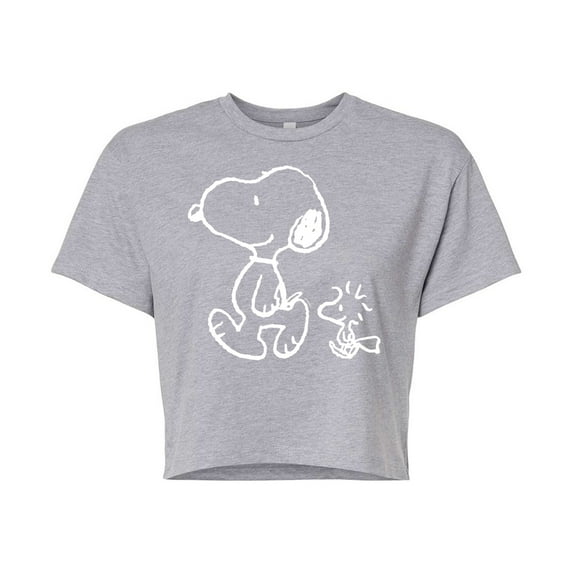 Peanuts - Snoopy Woodstock Walk - Juniors Cropped Cotton Blend T-Shirt