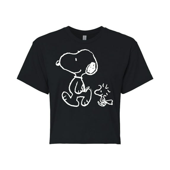 Peanuts - Snoopy Woodstock Walk - Juniors Cropped Cotton Blend T-Shirt