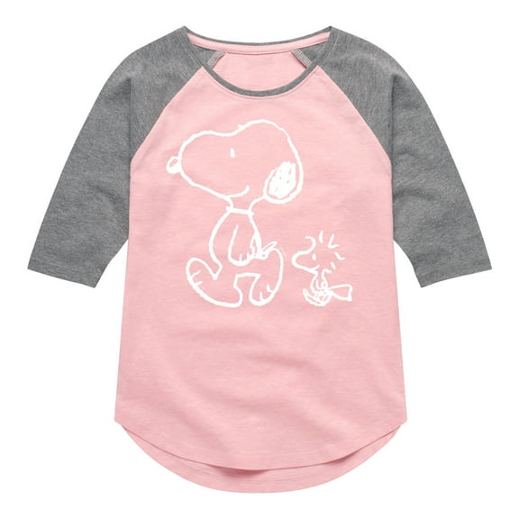 Peanuts - I'll Follow You - Snoopy & Woodstock - Toddler & Youth Girls Raglan Graphic T-Shirt