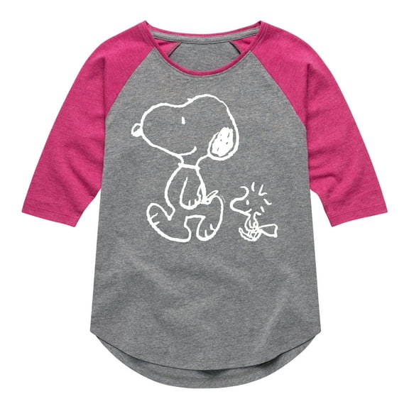 Peanuts - I'll Follow You - Snoopy & Woodstock - Toddler & Youth Girls Raglan Graphic T-Shirt