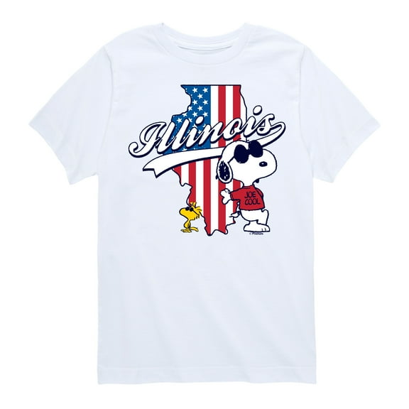 Peanuts - Illinois American Flag Snoopy And Woodstock - Toddler And Youth Short Sleeve Graphic T-Shirt