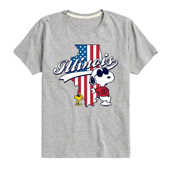 Peanuts - Illinois American Flag Snoopy And Woodstock - Toddler And Youth Short Sleeve Graphic T-Shirt