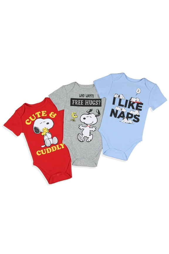 Peanuts Infant Boys' Girls' Snoopy and Woodstock Sleeper 3 Pack Sleep Pajama