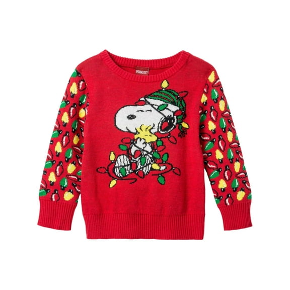 Peanuts Infant Boys Snoopy & Woodstock Christmas Lights Holiday Knit Sweater NB