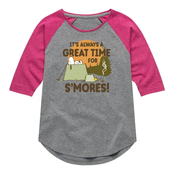 Peanuts - It's Always A Great Time For Smores - Toddler And Youth Girls Raglan Graphic T-Shirt