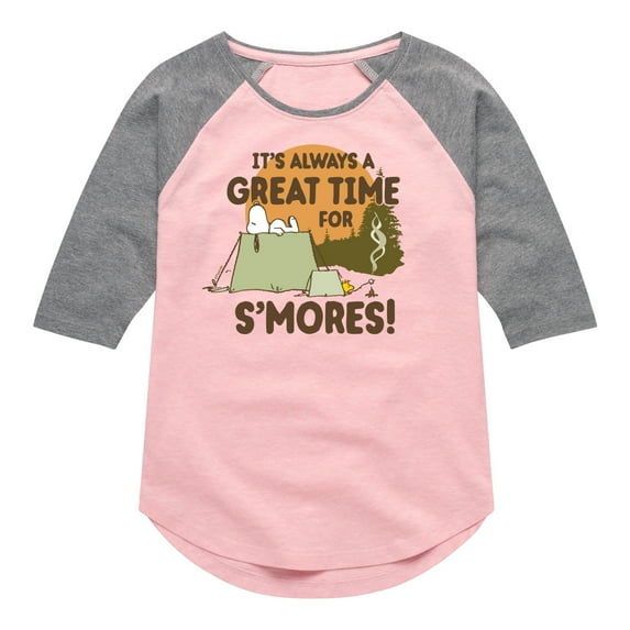 Peanuts - It's Always A Great Time For Smores - Toddler And Youth Girls Raglan Graphic T-Shirt