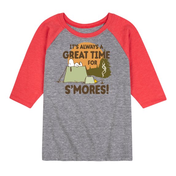 Peanuts - It's Always A Great Time For Smores - Toddler And Youth Raglan Graphic T-Shirt