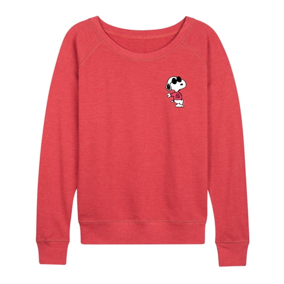 Peanuts - Joe Cool Pattern Women's Lightweight French Terry Wide Neck Long Sleeve Graphic Shirt